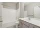 Bathroom featuring a vanity with a sink and a shower/tub combo at 13172 Duval Dr, Fishers, IN 46037