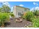 The backyard has a fire pit with chairs and is surrounded by greenery and flowers at 14754 Drayton Dr, Noblesville, IN 46062