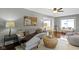 Open-concept living room featuring hardwood floors, neutral decor, and plenty of space for entertaining at 5209 E North St, Indianapolis, IN 46219
