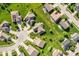 Bird's eye view of the property surrounded by well-manicured lawns in a suburban neighborhood with cul-de-sacs at 5220 Orahood Ct, Plainfield, IN 46168