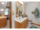 Charming bathroom with sink vanity, mirror, and unique vintage decor at 908 Queensbury Dr, Noblesville, IN 46062