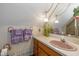 Attic bathroom featuring a pink sink, vanity and vintage decor at 908 Queensbury Dr, Noblesville, IN 46062