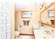Well-lit bathroom with double vanity, natural wood finishes, and ample counter space at 908 Queensbury Dr, Noblesville, IN 46062