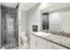 Modern bathroom featuring glass-enclosed shower, granite countertop, and vessel sink at 944 Briar Patch Ln, Greenwood, IN 46142