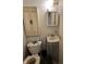 Tight bathroom featuring a standard toilet, sink, and wall-mounted cabinet for storage at 9550 N Delaware St, Indianapolis, IN 46240