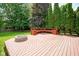 Enjoy this home's large backyard, partially enclosed by a wood fence and featuring a spacious wood deck and firepit at 10751 Sheffield Ct, Fishers, IN 46038