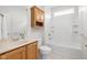 Bathroom featuring a single vanity, medicine cabinet, and shower/tub combo at 13019 Pinner Ave, Fishers, IN 46037