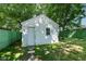 A charming backyard outbuilding with a window and door surrounded by lush greenery at 2136 Ringgold Ave, Indianapolis, IN 46203