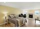 Spacious bedroom with wood flooring, a fireplace, a work station, a large bed, and neutral paint at 2227 Hidden Orchard Ct, Indianapolis, IN 46228