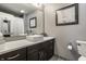 Contemporary bathroom with modern vessel sink, sleek vanity, and stylish framed artwork at 350 N Meridian St # 606/607, Indianapolis, IN 46204