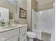 Bathroom features a shower/tub combo and a vanity with granite counters at 3962 Kristi Way, Greenwood, IN 46142