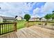 Backyard deck with wood railing overlooking the lawn and neighborhood at 6126 Navy Cir, Indianapolis, IN 46221