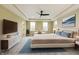 Stylishly decorated bedroom with a tray ceiling, and large windows offering neighborhood views at 7604 Brownstone Ct, Greenfield, IN 46140