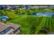 Lush aerial view of a backyard and neighborhood, showcasing mature trees and a tranquil pond at 7845 Centerstone Ct, Indianapolis, IN 46259
