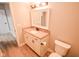 Cozy bathroom has granite vanity with a modern faucet at 7845 Centerstone Ct, Indianapolis, IN 46259