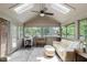 Bright sunroom with skylights, multiple windows, comfortable seating and stylish tile floors at 1393 Stoney Creek Cir, Carmel, IN 46032