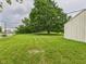 Expansive grassy backyard featuring mature trees and a metal building, perfect for outdoor activities at 203 Plum E St, Frankton, IN 46044