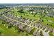 An aerial view showcases homes nestled within a lush golf course community with mature trees and serene ponds at 2246 Heather Glen Way, Franklin, IN 46131