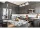 Modern kitchen with gray cabinets, granite countertops, stainless steel appliances, and a stylish island at 2347 N Pennsylvania St, Indianapolis, IN 46205