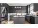Modern kitchen with dark cabinetry, stainless steel appliances, granite countertops, and a central island at 2347 N Pennsylvania St, Indianapolis, IN 46205