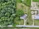 Overhead view of the house, barn, and surrounding acreage, showcasing the property's layout at 2868 S 525 W, Trafalgar, IN 46181