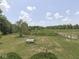 Picturesque backyard featuring lush greenery, propane tank, a pond, and wooded views at 2868 S 525 W, Trafalgar, IN 46181