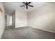 Neutral bedroom with a ceiling fan and carpeted floor is ready for your personal touches at 452 Southern Pines Dr, Whiteland, IN 46184