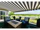 Inviting covered patio featuring comfortable seating, a fire pit, and picturesque views of the green landscape at 9022 Hosta Way, Camby, IN 46113