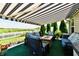 Inviting covered patio featuring comfortable seating, a fire pit, and picturesque views of the green landscape at 9022 Hosta Way, Camby, IN 46113