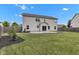 Expansive backyard with a lush lawn, wood fencing, a young tree, and a stamped concrete patio, perfect for outdoor living at 9724 Brooks Dr, Fishers, IN 46055