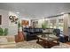 Open-concept living room with a comfortable leather sofa and a stylish coffee table at 10758 Cyrus Dr, Indianapolis, IN 46231