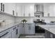 Updated kitchen with stainless steel appliances, white upper cabinets, gray lower cabinets, and granite countertops at 1346 Carroll White Dr, Indianapolis, IN 46219