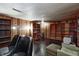 Finished basement featuring wood paneling, vintage-style decor, and built-in shelves at 2020 Rosedale Dr, Indianapolis, IN 46227