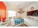 Bedroom with a bright aesthetic featuring colorful decor, comfortable bed, and a practical desk space, ideal for study at 2113 W Barcelona Dr, Muncie, IN 47304