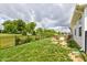 Landscaped backyard with a black fence, lush green grass and a patio set at 2500 Sand Hollow Dr, Lebanon, IN 46052