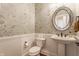 Charming half-bathroom with stylish wallpaper and pedestal sink at 2783 W High Grove Cir, Zionsville, IN 46077