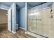 Bathroom featuring a walk in shower and matching blue walls at 4223 Kestrel Ct, Indianapolis, IN 46254