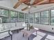 Relaxing sunroom features beamed ceiling, multiple windows, and comfortable seating at 6019 S Tacoma Ave, Indianapolis, IN 46227