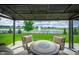 Beautiful covered patio with outdoor seating overlooking a serene lake view at 7147 Prelude Rd, Brownsburg, IN 46112