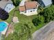 Aerial view shows fenced-in yard, shed, and pool at 901 Mallory Pkwy, Franklin, IN 46131
