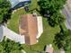 An aerial view of the roof, yard, and surrounding neighborhood at 901 Mallory Pkwy, Franklin, IN 46131