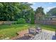 Well-maintained backyard with a wooden deck, patio seating, privacy fence and luscious green landscaping at 911 Glendale Dr, Lebanon, IN 46052