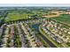 Scenic aerial shot of a residential neighborhood with a pond, set against a backdrop of farmland and open sky at 3230 Hemlock St, Whiteland, IN 46184
