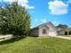 Charming single-story home with a well-manicured lawn and inviting curb appeal, bathed in summer sunlight at 5210 Sandy Forge Dr, Indianapolis, IN 46221