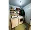 The laundry room has updated appliances and shelving for storage at 6588 Dunsdin Dr, Plainfield, IN 46168