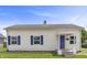 Charming single-story home featuring white siding and a blue front door at 920 State St, Shelbyville, IN 46176