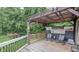 Cozy outdoor deck with covered pergola, hanging plants, and comfortable seating at 115 Northshore Blvd, Anderson, IN 46011
