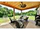 Charming covered outdoor patio with ceiling fan, comfortable seating, and views of the backyard at 1284 N Letterman Rd, Paragon, IN 46166
