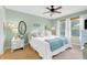 Cozy bedroom with ceiling fan, white bedding, and natural light from large window at 1912 Blue Pine Ln, Indianapolis, IN 46231