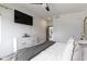 Bright bedroom featuring a white dresser, modern decor, and a comfortable bed, plus a mounted flatscreen at 2326 Prospect St, Indianapolis, IN 46203